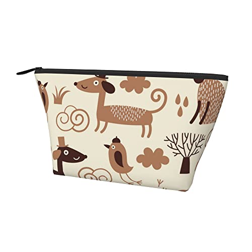 Damen-Kosmetik-Make-up-Tasche, niedlicher Hund, brauner Kulturbeutel, lustiger tragbarer Münzgeldbeutel, Kulturbeutel, Bleistiftbeutel für Reisen im Freien von Lawenp