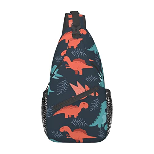 Dinosaurier-Blatt-Umhängetasche, lässige Crossbody-Umhängetasche, Wander-Tagesrucksack, Crossbody-Schulterrucksack, Reise-Brustrucksack für Männer und Frauen von Lawenp