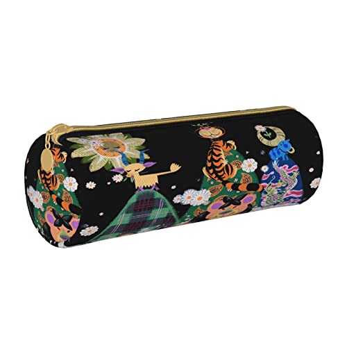 Federmäppchen aus Leder, zylindrisch, Cartoon-Tiermuster, tragbar, Büromaterial, Stifteetui, Schulbedarf von Lawenp