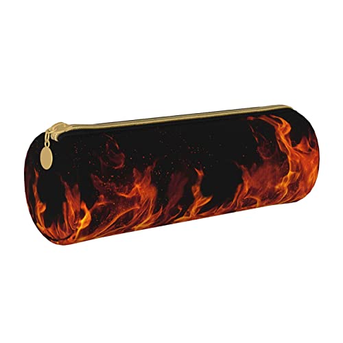 Federmäppchen aus Leder, zylindrisch, Feuermuster, tragbar, Bleistift-Aufbewahrungstasche, Schreibwaren, Schulbedarf von Lawenp