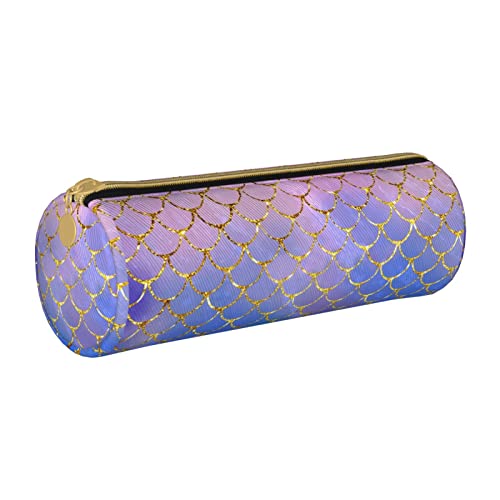 Federmäppchen aus Leder, zylindrisch, Fischschuppen, Hintergrundmuster, langlebig, Büromaterial, Stiftebeutel, Schulbedarf von Lawenp