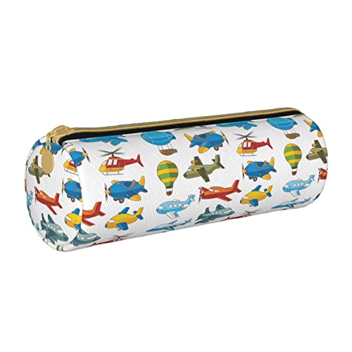 Federmäppchen aus Leder, zylindrisch, Flugzeug-Druckmuster, langlebig, Büromaterial, Federmäppchen, Schulbedarf von Lawenp