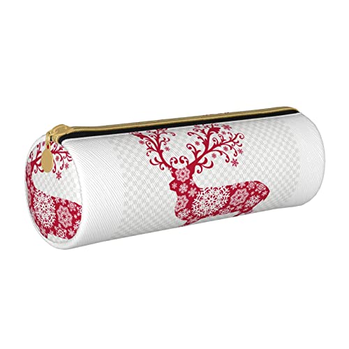 Federmäppchen aus Leder, zylindrisch, Frohe Weihnachten, Hirschmuster, strapazierfähige Büromaterialtasche, Schreibwarenbox, Schulbedarf von Lawenp