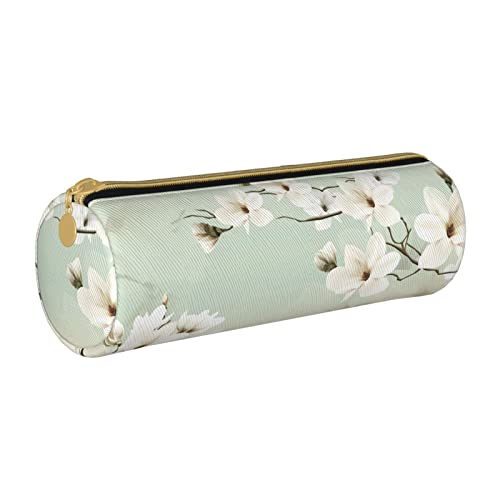 Federmäppchen aus Leder, zylindrisch, Frühlingsblüten, langlebig, Bleistift-Aufbewahrungstasche, Stiftetasche, Schulbedarf von Lawenp
