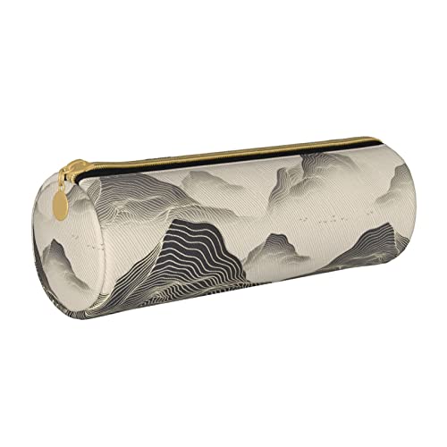 Federmäppchen aus Leder, zylindrisch, Landschaftsmalerei, Bildmuster, tragbar, Büromaterial, Federmäppchen, Schulbedarf von Lawenp
