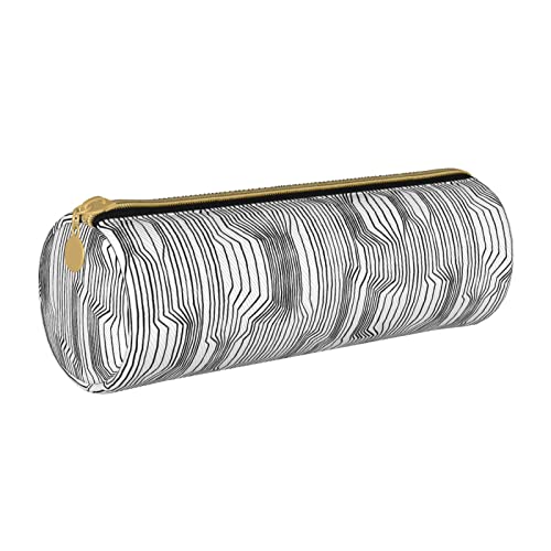 Federmäppchen aus Leder, zylindrisch, Linien, Kunstmuster, langlebig, Büromaterial, Stifteetui, Schulbedarf von Lawenp