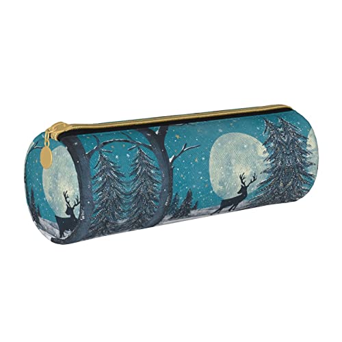 Federmäppchen aus Leder, zylindrisch, Mond-Tiermuster, langlebig, Büromaterial, Stiftebeutel, Schulbedarf von Lawenp