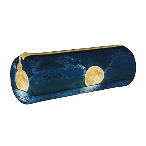 Federmäppchen aus Leder, zylindrisch, Mondlicht, Wassermuster, tragbar, Büromaterial, Stifteetui, Schulbedarf von Lawenp