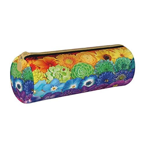 Federmäppchen aus Leder, zylindrisch, Regenbogen-Blumenmuster, langlebig, Büromaterial, Stiftebeutel, Schulbedarf von Lawenp