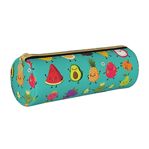 Federmäppchen aus Leder, zylindrisch, Retro-Lebensmittelmuster, langlebig, Büromaterial, Federmäppchen, Schulbedarf von Lawenp