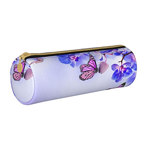 Federmäppchen aus Leder, zylindrisch, Schmetterlingsmuster, strapazierfähige Büromaterialtasche, Schreibwarenbox, Schulbedarf von Lawenp