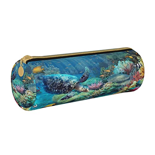 Federmäppchen aus Leder, zylindrisch, Tierschildkröte, Korallenmuster, tragbar, Büromaterial, Federmäppchen, Schulbedarf von Lawenp