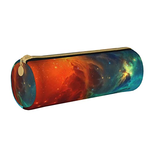 Federmäppchen aus Leder, zylindrisch, Universum, Raummuster, tragbar, Büromaterial, Stiftebeutel, Schulbedarf von Lawenp
