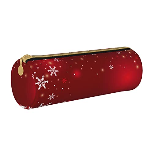 Federmäppchen aus Leder, zylindrisch, Weihnachten auf rotem Muster, tragbar, Büromaterial, Stiftebeutel, Schulbedarf von Lawenp