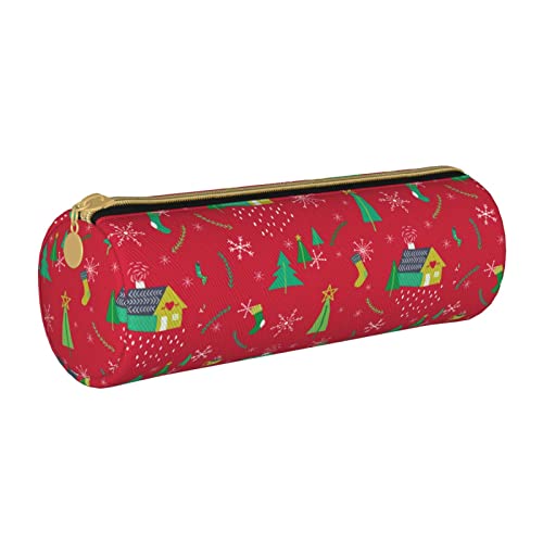 Federmäppchen aus Leder, zylindrisch, Weihnachtsbaum- und Hausmuster, tragbar, Büromaterial, Federmäppchen, Aufbewahrungs-Organizer Federmäppchen aus Leder, zylindrisch, Weihnachtsbaum- und Hausmuster, tragbar, Büromaterial, Federmäppchen, Aufbewahrungs-Organizer von Lawenp