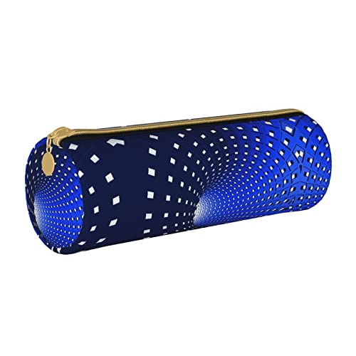 Federmäppchen aus Leder, zylindrisch, blaues Deckenmuster, tragbar, Büromaterial, Federtasche, Schulbedarf von Lawenp