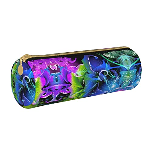Federmäppchen aus Leder, zylindrisch, buntes Blumenmuster, tragbar, Büromaterial, Stiftebeutel, Schulbedarf von Lawenp