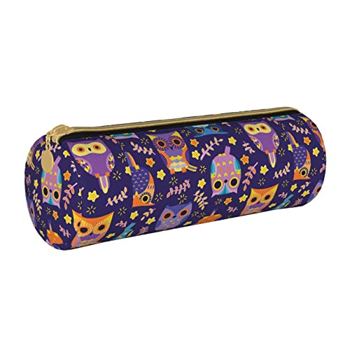Federmäppchen aus Leder, zylindrisch, mit Eulenmuster, tragbar, Büromaterial, Stifteetui, Schulbedarf von Lawenp