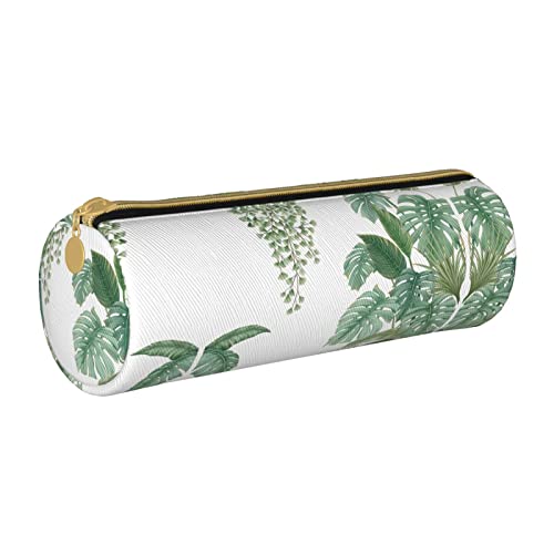 Federmäppchen aus Leder, zylindrisch, mit Palmenblättern, tragbar, Büromaterial, Stifteetui, Schulbedarf von Lawenp