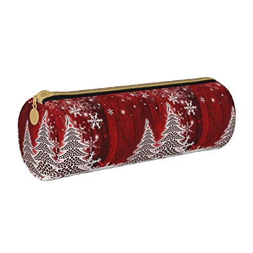 Federmäppchen aus Leder, zylindrisch, mit Weihnachtsbaummuster, langlebig, Büromaterial, Stifteetui, Aufbewahrungs-Organizer von Lawenp