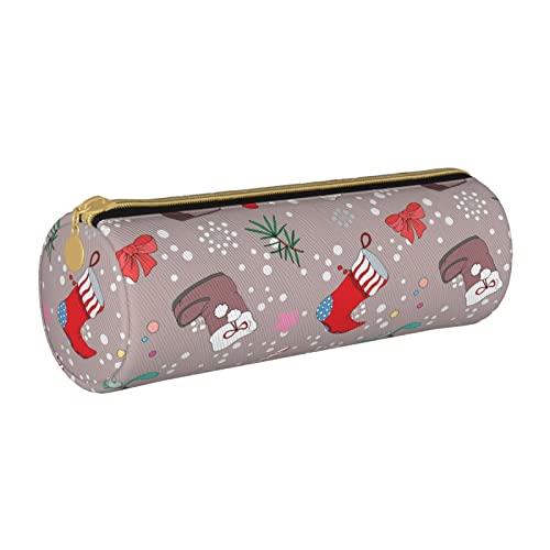 Federmäppchen aus Leder, zylindrisch, mit Weihnachtsmuster, strapazierfähig, Büromaterial, Stiftebeutel, Aufbewahrungs-Organizer von Lawenp