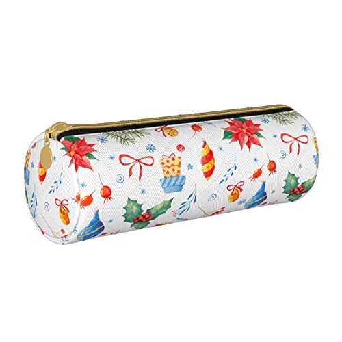 Federmäppchen aus Leder, zylindrisch, mit Weihnachtsmuster, tragbar, für Büromaterial, Stifte, Aufbewahrungstasche von Lawenp