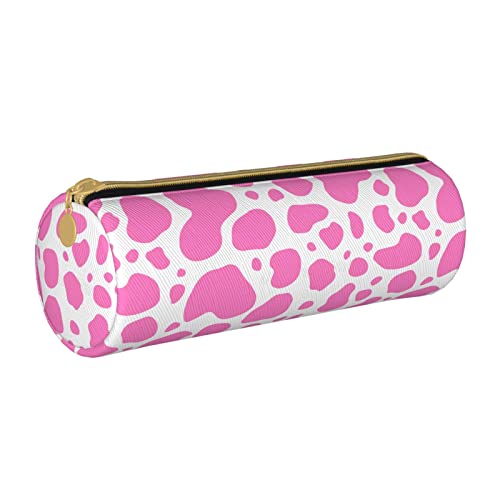 Federmäppchen aus Leder, zylindrisch, mit rosa Kuhmuster, strapazierfähig, Büromaterial, Stifteetui, Schulbedarf von Lawenp