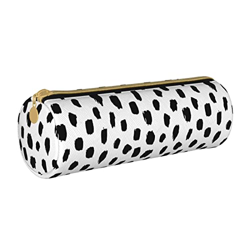 Federmäppchen aus Leder, zylindrisch, schwarzes Punktmuster, tragbar, Büromaterial, Stiftebeutel, Schulbedarf von Lawenp