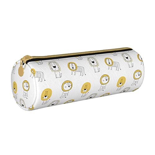 Federmäppchen aus Leder, zylindrisch, süßes Löwenmuster, langlebig, Büromaterial, Stifteetui, Schulbedarf von Lawenp