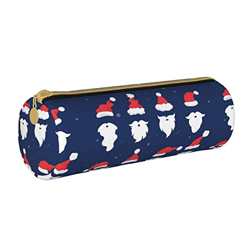 Federmäppchen aus Leder, zylindrisch, süßes Weihnachtskopfmuster, tragbar, Büromaterial, Stifteetui, Schulbedarf von Lawenp