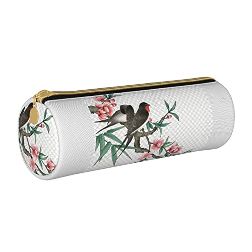 Federmäppchen aus Leder mit Schwalben auf Blumenzweigen, tragbar, Büromaterial, Stiftebeutel, Aufbewahrungs-Organizer von Lawenp