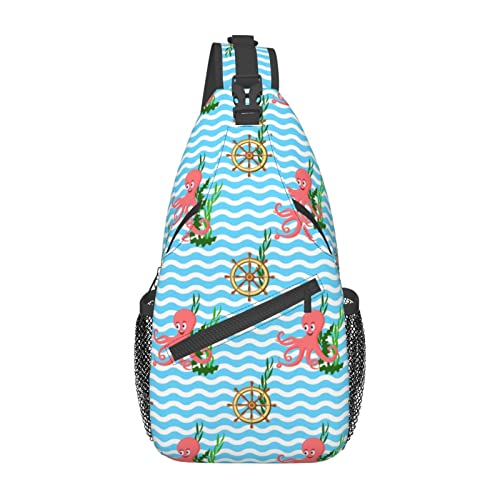 Gestreifte Octopus Ruder Aquatic Plants Sling Bag, Lässige Umhängetasche, Rucksack, Reisebrusttasche für Männer und Frauen Gestreifte Octopus Ruder Aquatic Plants Sling Bag, Lässige Umhängetasche, Rucksack, Reisebrusttasche für Männer und Frauen von Lawenp