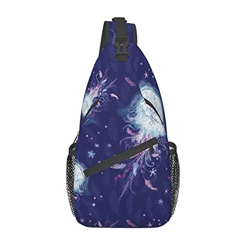 Jellyfish Feather Starfish Sling Bag, Lässige Umhängetasche, Rucksack, Reisebrusttasche für Männer und Frauen Jellyfish Feather Starfish Sling Bag, Lässige Umhängetasche, Rucksack, Reisebrusttasche für Männer und Frauen von Lawenp