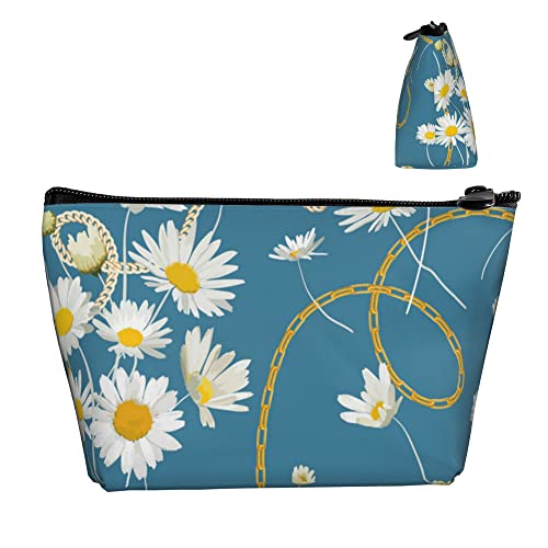 Kleine Kulturbeutel für Damen, Kosmetiktasche, Blumenmuster, Gänseblümchenblau, wasserdicht und langlebig, tragbare Tasche für Picknick, Reisen, Outdoor Kleine Kulturbeutel für Damen, Kosmetiktasche, Blumenmuster, Gänseblümchenblau, wasserdicht und langlebig, tragbare Tasche für Picknick, Reisen, Outdoor von Lawenp