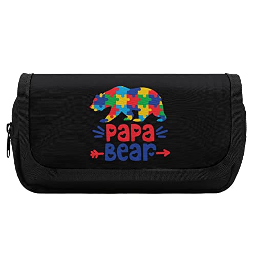 Lawenp Autism Awareness Papa Bear Federmäppchen mit doppeltem Reißverschluss, Stifttasche, großes Fassungsvermögen, Stifthalter, Schreibwarentasche für Zuhause und Büro von Lawenp