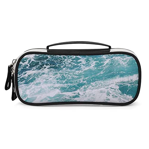 Lawenp Blue Ocean Waves Federmäppchen, tragbare Stifttasche mit Reißverschluss, Reise-Make-up-Tasche, Schreibwaren-Organizer für das Heimbüro von Lawenp