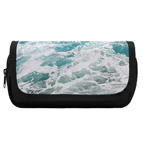 Lawenp Blue Ocean Waves Federmäppchen mit doppeltem Reißverschluss, Stifttasche, großes Fassungsvermögen, Stifthalter, Schreibwarentasche für das Heimbüro von Lawenp