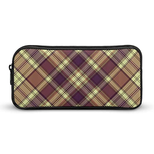 Lawenp Braunes schottisches Karo-Federmäppchen, tragbar, großes Fassungsvermögen, Stiftetui, Schreibwaren-Organizer, Make-up-Tasche mit Reißverschluss von Lawenp