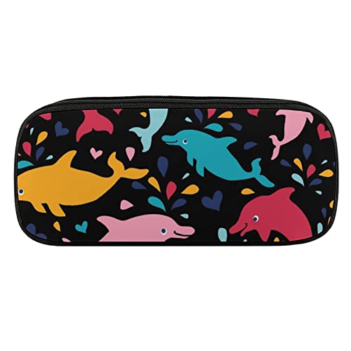 Lawenp Bunte Delfine Federmäppchen aus PU-Leder, tragbare Kosmetik-Organizer-Tasche von Lawenp