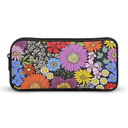 Lawenp Buntes Gänseblümchen-Blumen-Federmäppchen, tragbar, großes Fassungsvermögen, Stifttasche, Schreibwaren-Organizer, Make-up-Tasche mit Reißverschluss von Lawenp