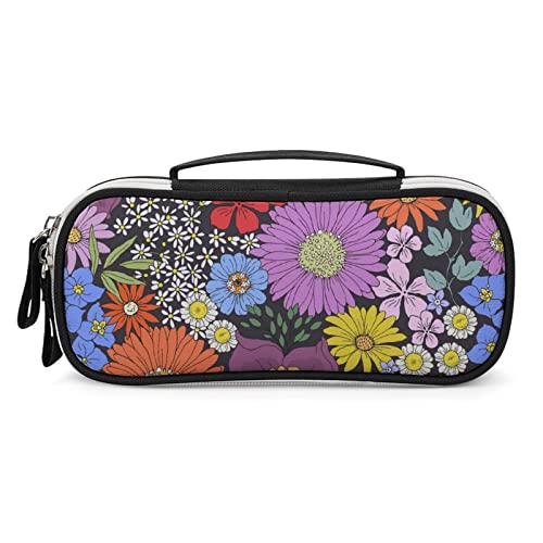 Lawenp Buntes Gänseblümchen-Blumen-Federmäppchen, tragbare Stifttasche mit Reißverschluss, Reise-Make-up-Tasche, Schreibwaren-Organizer für das Heimbüro von Lawenp