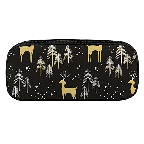 Lawenp Federmäppchen aus PU-Leder, tragbarer Kosmetik-Organizer, Winter-Kiefernwald-Hirschmotiv von Lawenp