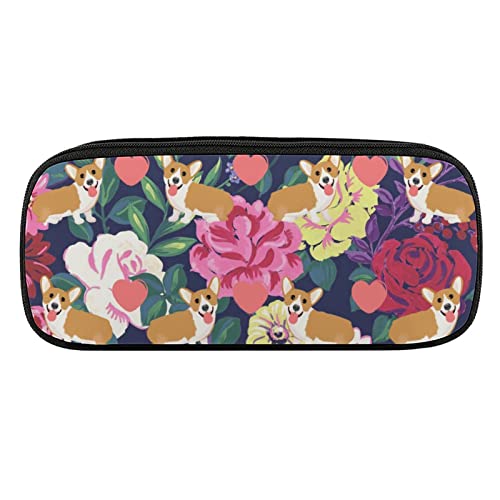 Lawenp Federmäppchen mit Corgi- und Herzmotiv, PU-Leder, tragbare Kosmetik-Organizer-Tasche von Lawenp