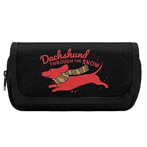 Lawenp Federmäppchen mit Dackel und Schal, Doppelreißverschluss, Stifttasche, großes Fassungsvermögen, Stifthalter, Schreibwarentasche für Zuhause und Büro von Lawenp