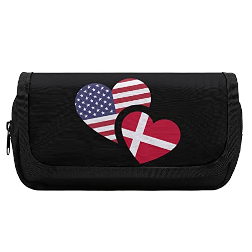 Lawenp Federmäppchen mit Dänemark-US-Flagge, doppelter Reißverschluss, Stifttasche, großes Fassungsvermögen, Stifthalter, Schreibwarentasche für Zuhause und Büro von Lawenp