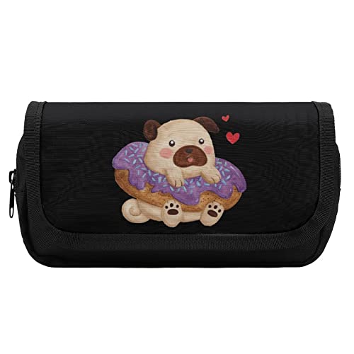 Lawenp Federmäppchen mit Donut-Mops, Doppelreißverschluss, Stifttasche, großes Fassungsvermögen, Stifthalter, Schreibwarentasche für Zuhause und Büro von Lawenp