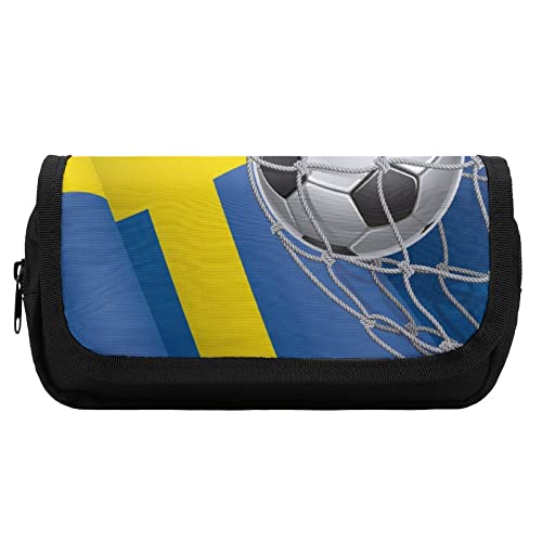 Lawenp Federmäppchen mit Fußballtor und Schweden-Flagge, Stifttasche mit doppeltem Reißverschluss, großes Fassungsvermögen, Stifthalter, Schreibwarentasche für das Heimbüro von Lawenp