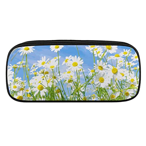 Lawenp Federmäppchen mit Gänseblümchen-Motiv, PU-Leder, tragbare Kosmetik-Organizer-Tasche von Lawenp