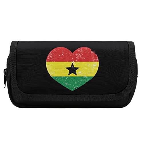 Lawenp Federmäppchen mit Ghana-Retro-Herz-Flagge, Doppelreißverschluss, Stifttasche, großes Fassungsvermögen, Stifthalter, Schreibwarentasche für Zuhause und Büro von Lawenp