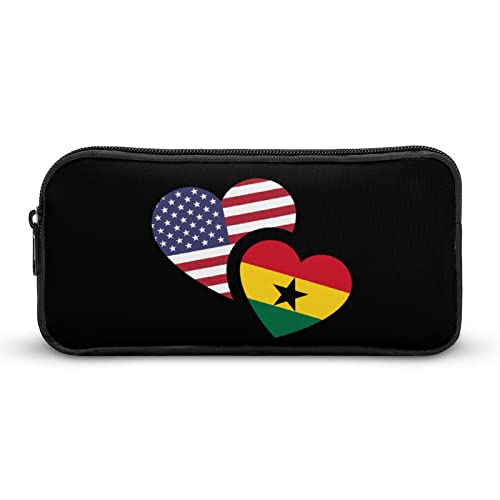 Lawenp Federmäppchen mit Ghana-US-Flagge, tragbar, großes Fassungsvermögen, Stiftetui, Schreibwaren-Organizer, Make-up-Tasche mit Reißverschluss von Lawenp